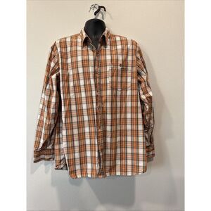 Timberland Long Sleeve Button Shirt Mens Large Beige Orange‎ Outdoor